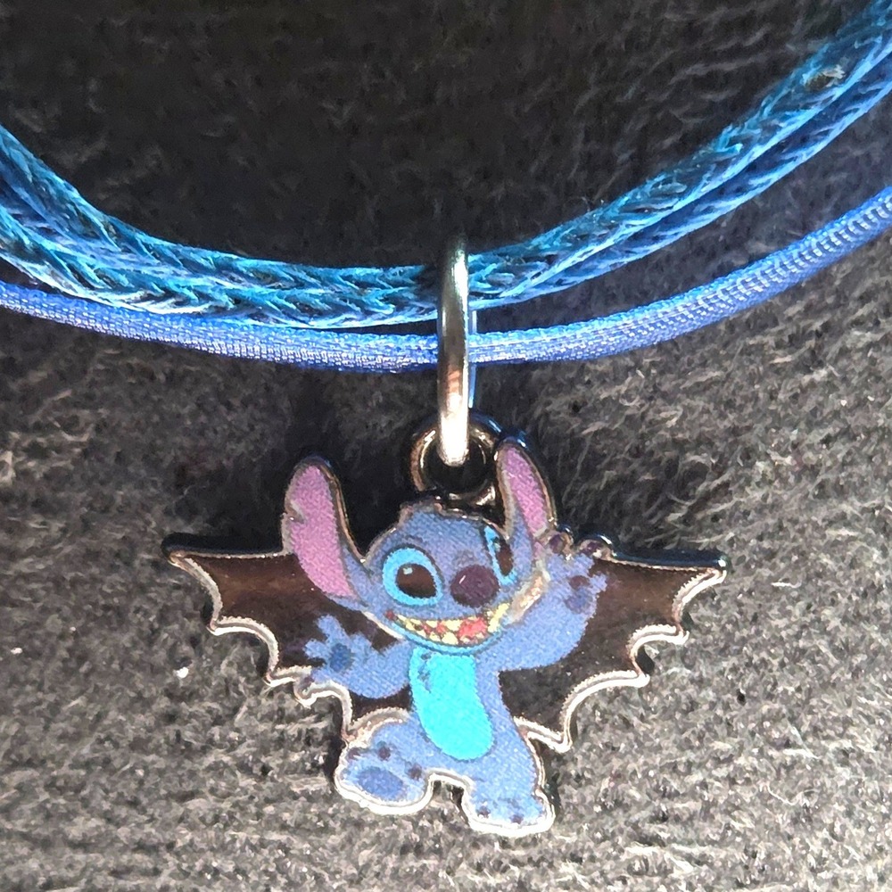 Disney Necklace Stitch Bat Wing Blue Ribbon Spooky Y2K Fairy Grunge Choker 21"